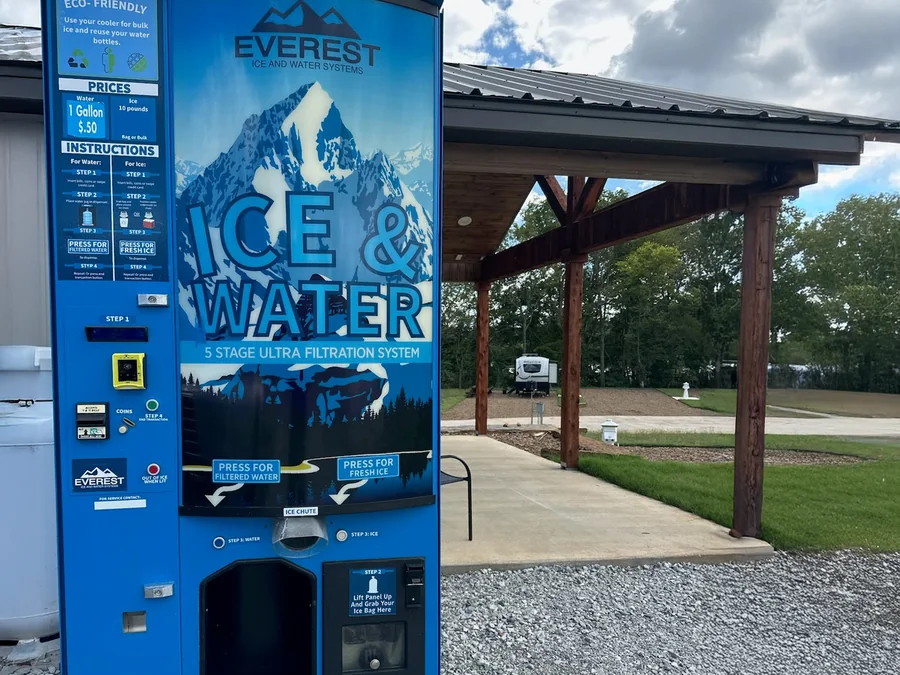 Ice and filtered water vending beside the pavilion
